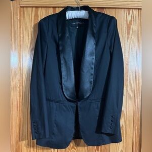 New WHO WHAT WEAR Satin Lapel Open Lined Dress Blazer Jacket Black